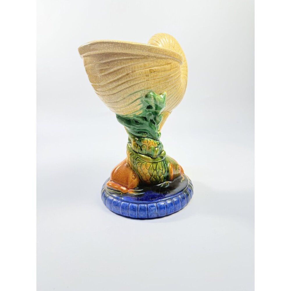 Elevated Centerpiece Compote Vase Planter Majolica Minton Style Shell Nautilus - Picture 3 of 14